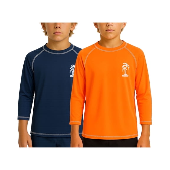 iXtreme Boys Rash Guard - 2 Pack Quick Dry UPF 50+ Sun Protection Swim Shirt for Boys (4-18)