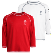iXtreme Boys' Rash Guard Shirts Long Sleeve - 2 Pack UPF 50+ Quick Dry Sun Protection Swim Shirts - (8-18)