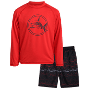 iXtreme Boys' Rashguard Set - UPF 50+ 2-Piece Long Sleeve Swim Shirt and Trunks Swimsuit Set (4-12)