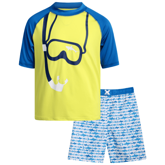iXtreme Boys Rash Guard Set - 2 Piece UPF50+ Quick Dry Short Sleeve Swim Shirt & Swim Trunks for Boys