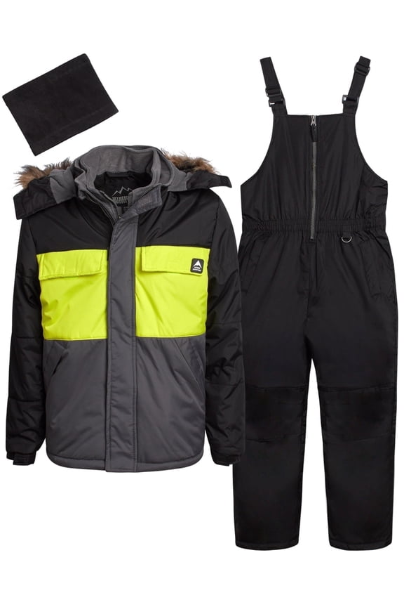 Boys Snowsuit Set - 2 Piece Insulated Ski Jacket and Snow Pants Overall Bibs for Boys (5-18)