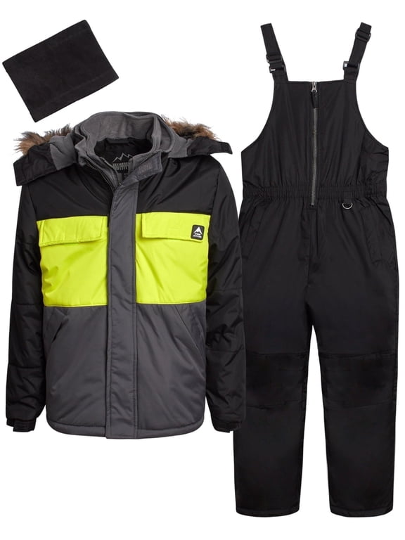 Boys Snowsuit Set - 2 Piece Insulated Ski Jacket and Snow Pants Overall Bibs for Boys (5-18)