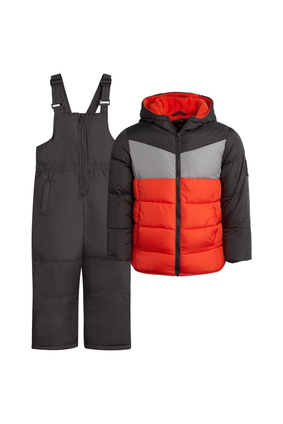 Boys Snowsuit Set - Insulated Ski Jacket and Snow Pants Overall Bibs for Boys 2 Piece
