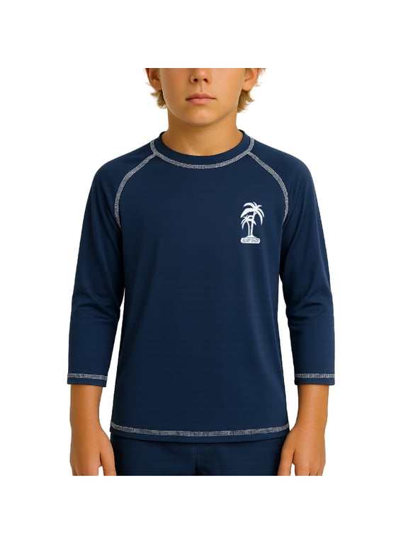 Boys Swim Shirt - UPF50+ Sun Protection Quick Dry Long Sleeve Rash Guard Shirts for Boys