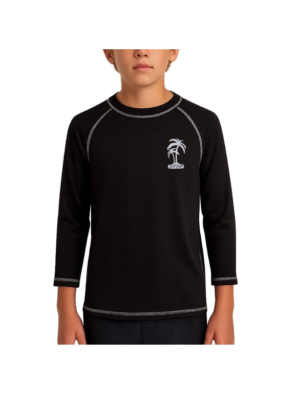 Boys Swim Shirt - UPF50+ Sun Protection Quick Dry Long Sleeve Rash Guard Shirts for Boys