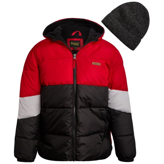 iXtreme Boys' Winter Jacket - Fleece Lined Bubble Puffer Water Repellent Ski Jacket with Winter Hat (Size 8-18)