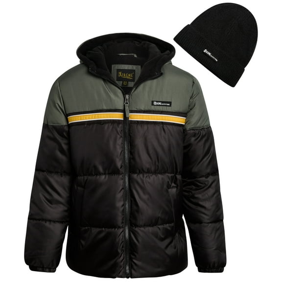 iXtreme Boys' Winter Jacket - Fleece Lined Bubble Puffer Water Repellent Ski Jacket with Winter Hat (Size 8-18)