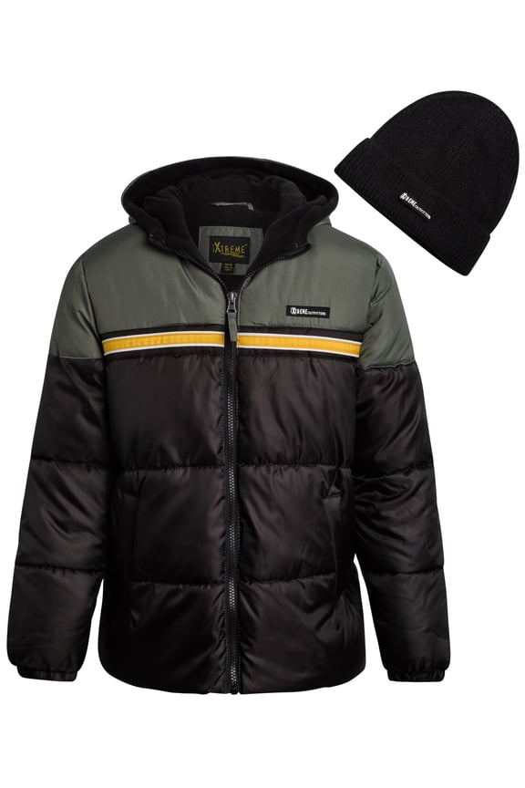 Boys' Winter Jacket - Fleece Lined Bubble Puffer Water Repellent Ski Jacket with Winter Hat (Size 8-18)