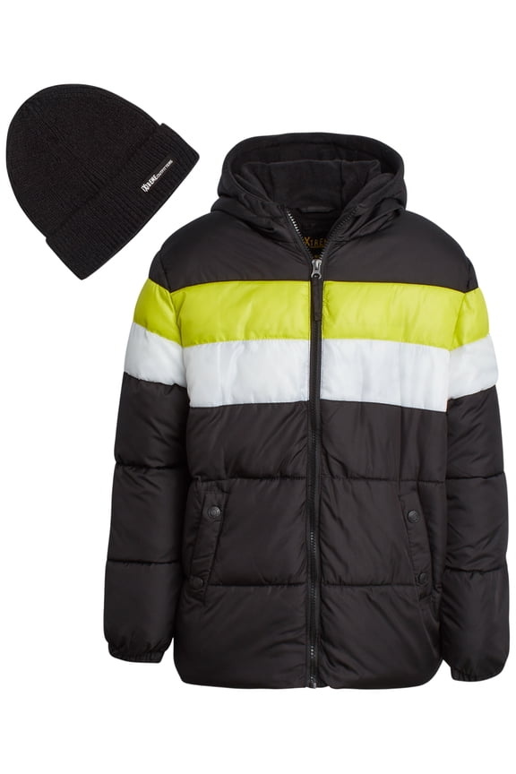 Boys Puffer Jacket - Fleece Lined Bubble Waterproof Winter Jacket With Winter Hat (8-18)
