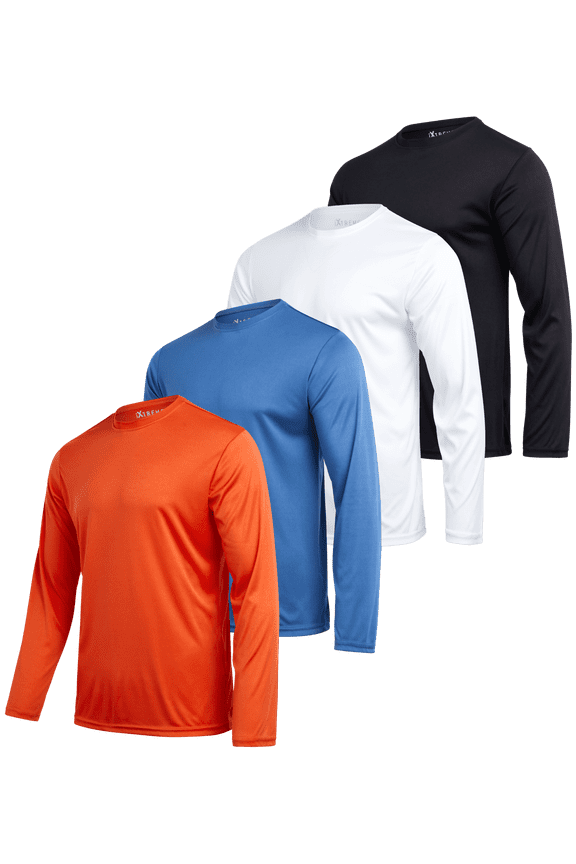 Mens Athletic Shirts - 4 Pack Lightweight Performance Dry Fit Long Sleeve Shirts for Men (S-3X)