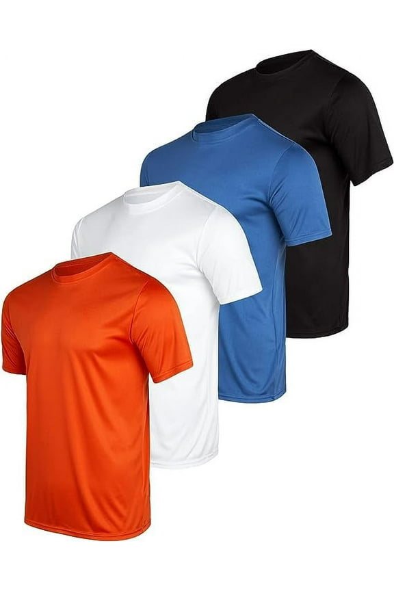 Men's Athletic T-Shirt - 4 Pack Active Performance Dry-Fit Sports Tee - Short Sleeve Workout Running Shirt (S-3XL)