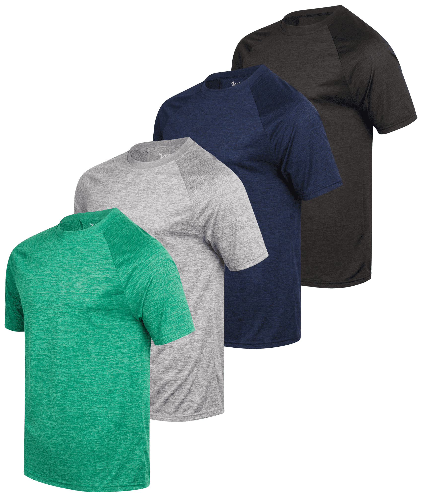 Reset 4 Pack Men's Workout Shirts | Moisture Wicking Active Performance Crew Neck Gym Tees (Gray/Navy/Burgundy/Black)