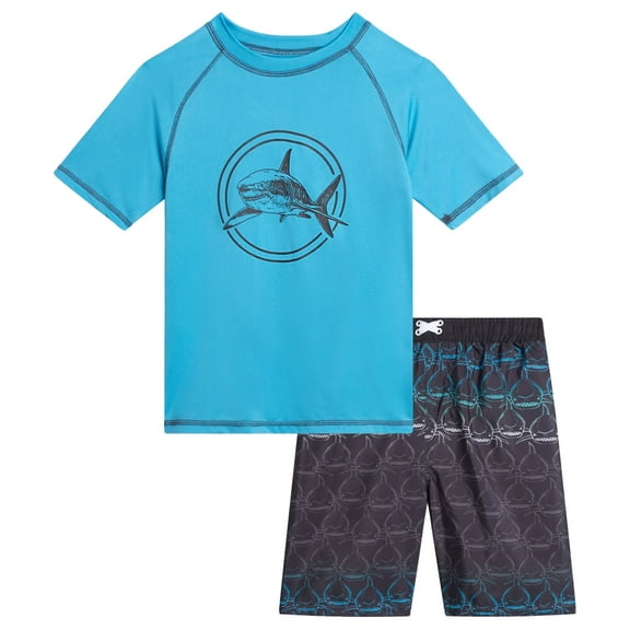 iXtreme Boys Rash Guard Set - 2 Piece UPF50+ Quick Dry Short Sleeve Swim Shirt & Swim Trunks for Boys