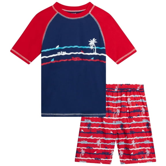 iXtreme Boys Rash Guard Set - 2 Piece UPF50 Quick Dry Short Sleeve Swim Shirt & Swim Trunks for Boys