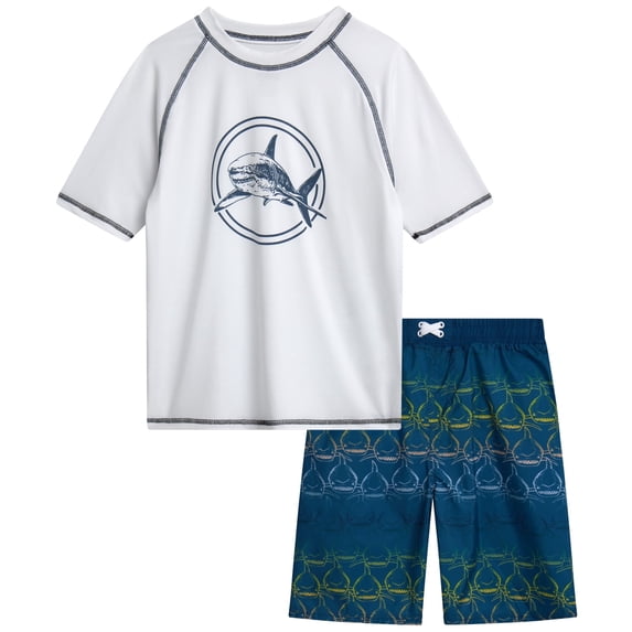 iXtreme Boys Rash Guard Set - 2 Piece UPF50+ Quick Dry Short Sleeve Swim Shirt & Swim Trunks for Boys