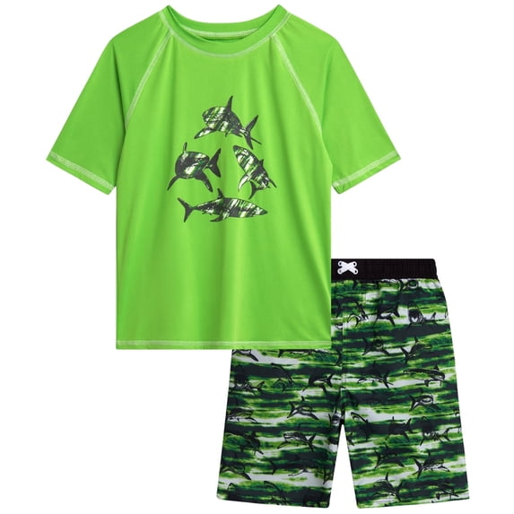 iXtreme Boys Rash Guard Set - 2 Piece UPF50+ Quick Dry Short Sleeve Swim Shirt & Swim Trunks for Boys