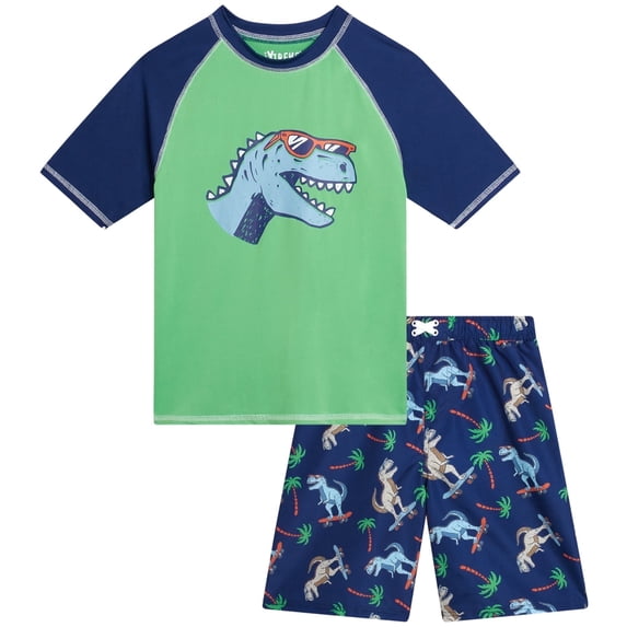 iXtreme Boys Rash Guard Set - 2 Piece UPF50+ Quick Dry Short Sleeve Swim Shirt & Swim Trunks for Boys