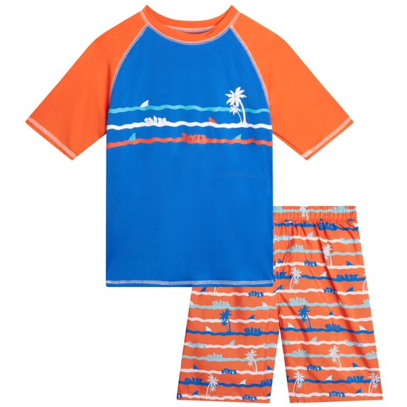 iXtreme Boys Rash Guard Set - 2 Piece UPF50+ Quick Dry Short Sleeve Swim Shirt & Swim Trunks for Boys