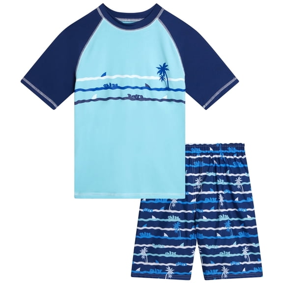 iXtreme Boys Rash Guard Set - 2 Piece UPF50 Quick Dry Short Sleeve Swim Shirt & Swim Trunks for Boys