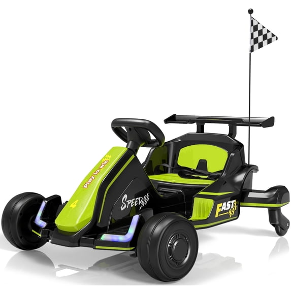 iYofe 12V Ride on Car for Kids, 360° Spin Drift Racing Go Kart with Powered PU Glowing Wheels, Water Spray Effect with Light, Music, Electric Ride On Toys for Boys Girls Age 3-8, Green