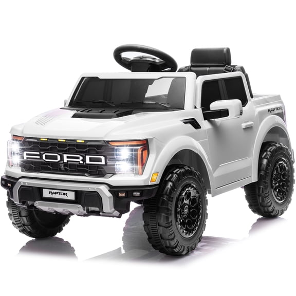 iYofe 12V Ford F150 Raptor Powered Ride on Truck Car with Remote, Bluetooth, FM, 4 Wheel Electric Car for Kids Toddlers Ages 3-5, White