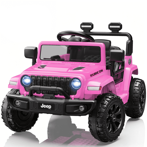 12V Jeep Wrangler Rubicon Powered Ride on Car, Kids Electric Car with Rear Wheels Suspension, Remote Control, Lights, Music, Ride On Toys for Boys Girls Age 3+