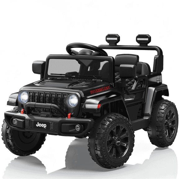 iYofe 12V Jeep Wrangler Rubicon Powered Ride on Car, Kids Electric Car with Rear Wheels Suspension, Remote Control, Lights, Music, Ride On Toys for Boys Girls Age 3-5
