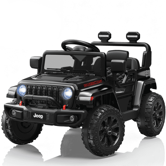 12V Jeep Wrangler Rubicon Powered Ride on Car, Kids Electric Car with Rear Wheels Suspension, Remote Control, Lights, Music, Ride On Toys for Boys Girls Age 3+