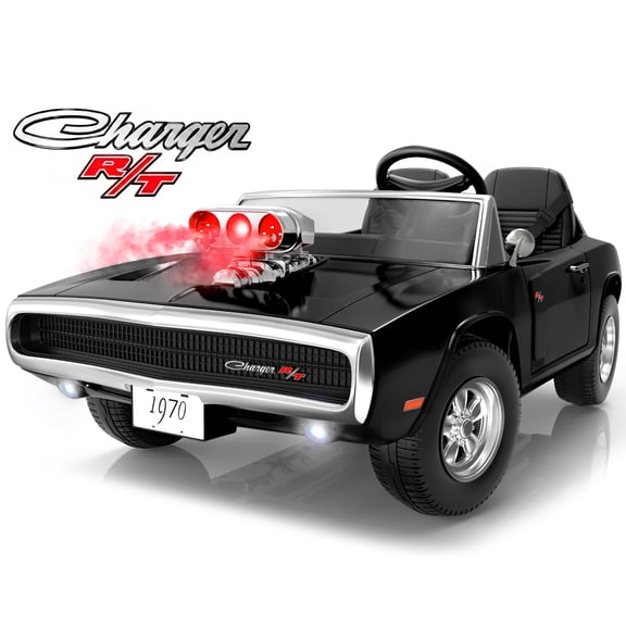 iYofe 24V 2 Seater Licensed 1970 Dodge Charger R/T Powered Ride-On Car with Remote Control & Safety Belt, Black