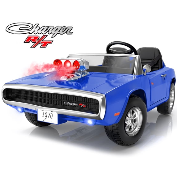 iYofe 24V 2 Seater Licensed 1970 Dodge Charger R/T Powered Ride on Cars, Kids Electric Toys Car with Remote Control, 4 Wheels Spring Suspension, Blue