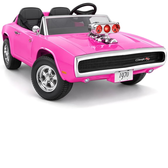 iYofe 24V 2 Seater Licensed 1970 Dodge Charger R/T Powered Ride on Cars, Kids Electric Toys Car with Remote Control, 4 Wheels Spring Suspension, Pink