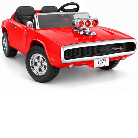 iYofe 24V 2 Seater Licensed 1970 Dodge Charger R/T Powered Ride on Cars, Kids Electric Toys Car with Remote Control, 4 Wheels Spring Suspension, Red