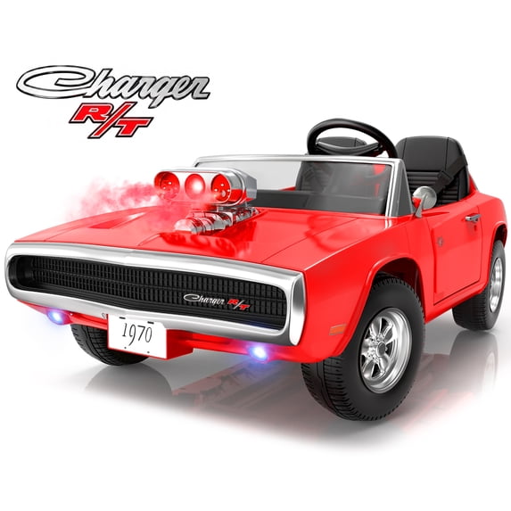 iYofe 24V 2 Seater Licensed 1970 Dodge Charger R/T Powered Ride on Cars, Kids Electric Toys Car with Remote Control, 4 Wheels Spring Suspension, Red