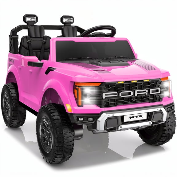 iYofe 24V 2 Seater Licensed Ford F150 Raptor Powered Ride on Truck with Remote, Safety Belt, Pink