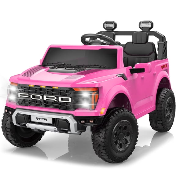 iYofe 24V 2 Seater Licensed Ford F-150 Raptor Powered Ride-On Truck with Remote & Safety Belt, Pink