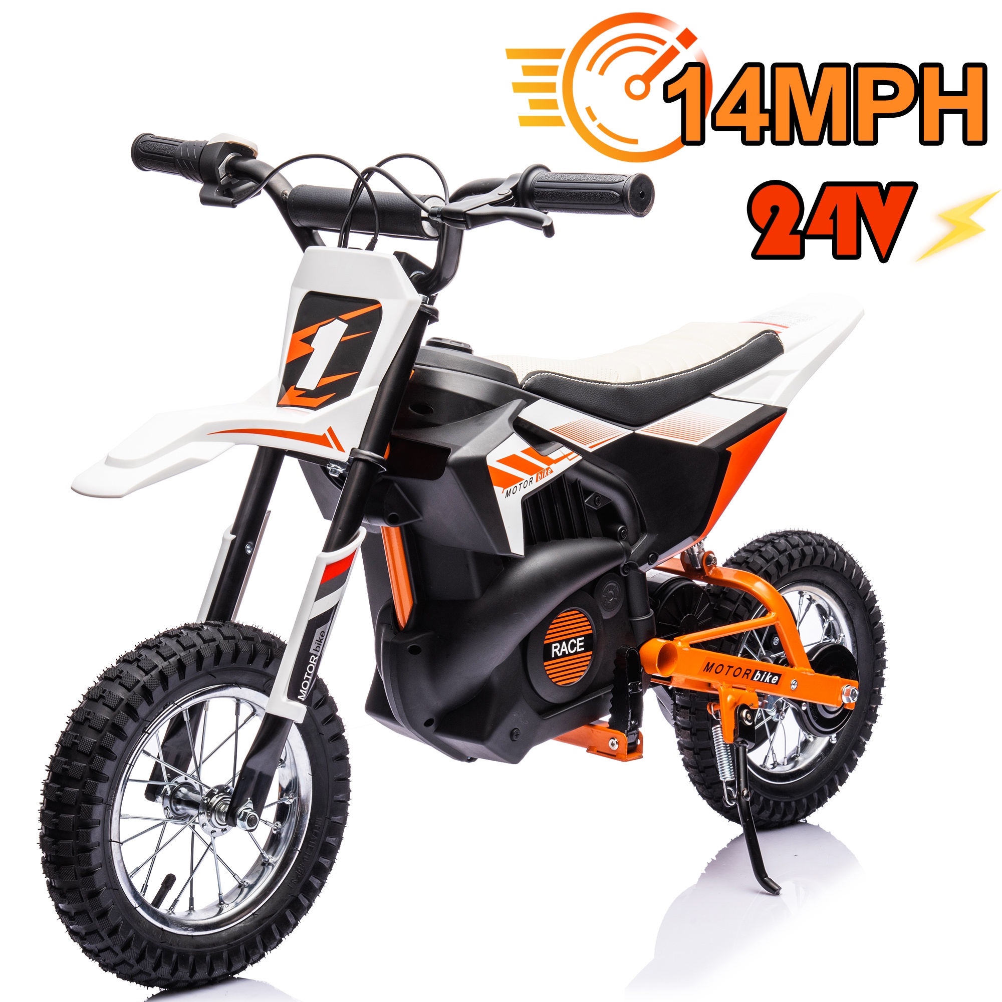 24V Electric Dirt Bike, 200W Powered Electric Ride on Toy with Key Switch, Throttle, Brakes, Bluetooth, Music, Horn, Electric Motorcycle Speed Up to 9.38 MPH, Off Road Motocross for Boys Girls 5-15