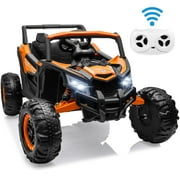 iYofe 24V Ride on Toys for Kids, Kids Ride on Car for Boys Girls 3-6, Powered Ride on UTV Electric Cars for Kids w/ Remote Control, Bluetooth Music, LED Lights, 4 Wheels Spring Suspension, Orange