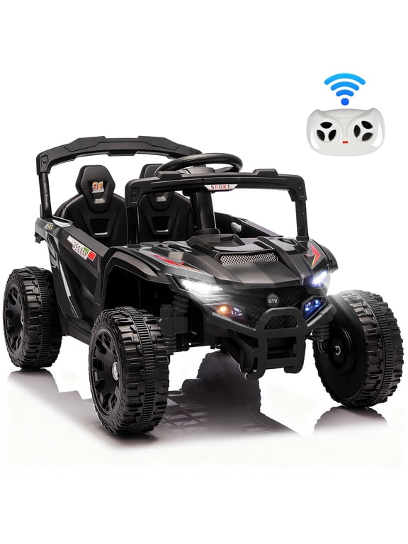Powered Ride on Toys with Remote Control, Kids Ride on Car UTV for Boys Girls Ages 3-5, 24V Ride on Vehicles Electric Cars for Kids with Bluetooth, Music, LED Light, 4 Wheels Suspension, Black