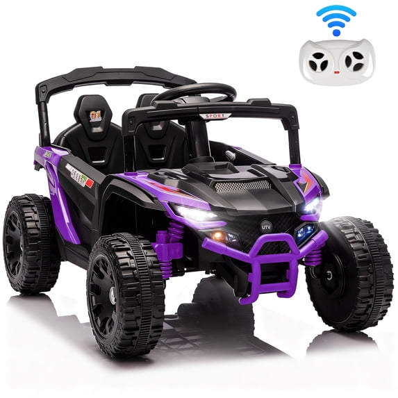 24V Powered Ride on Toys with Remote Control, Kids Ride on Car UTV for Boys Girls Ages 3-5, Ride on Vehicles Electric Cars for Kids with Bluetooth, Music, LED Light, 4 Wheels Suspension, Purple