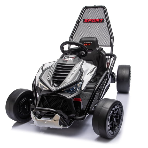 iYofe 24v Ride on Toys for Big Kids, 400w 7.5 Mph Electric Go Kart W/Front Eva Wheel, Music & Lights, Suspension, Bluetooth, 5 Point Harness, Kids Electric Car Black