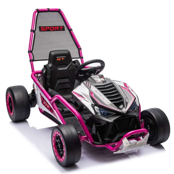 24v Ride on Toys for Big Kids, 400w 7.5 Mph Electric Go Kart W/Front Eva Wheel, Music & Lights, Suspension, Bluetooth, 5 Point Harness, Kids Electric Car Pink