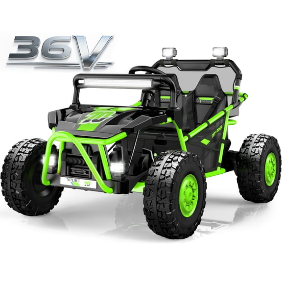 iYofe 36V Electric Ride on Car for Big Kids, 2 Seater Powered Ride on Vehicle for Boys Girls, Kids Electric Car with Bluetooth, FM Radio, Rear Wheel Spring Suspension, 5-8 MPH Speed, Green