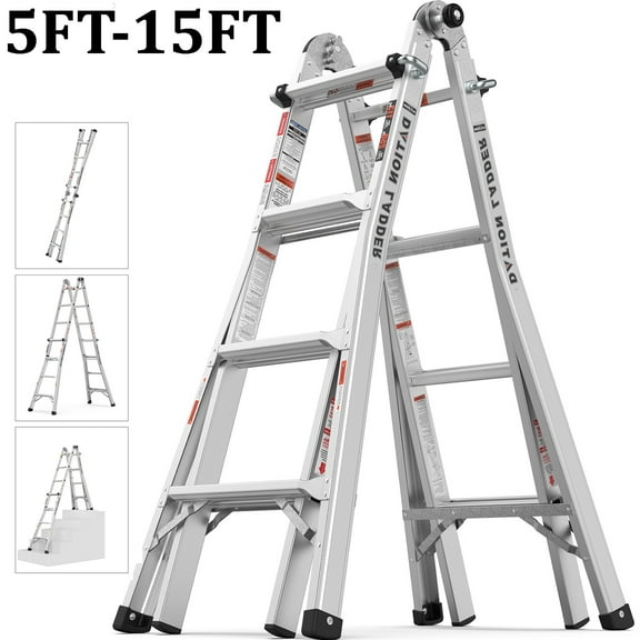 iYofe 5ft-15ft Telescoping Ladder Extension Step Ladder, Multi-Position Step Aluminum Alloy A-type Ladder, Foldable Telescopic Ladder, Straight Ladder, Attic Ladder for Home Work