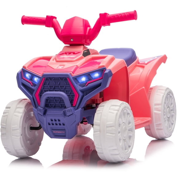 iYofe 6V Electric Ride on Toys, Powered Ride on ATV for Toddlers Boys Girls Ages 3-5 Gifts, Kids ATV electric car with LED Lights, Anti-Slip Wheels, White+Pink