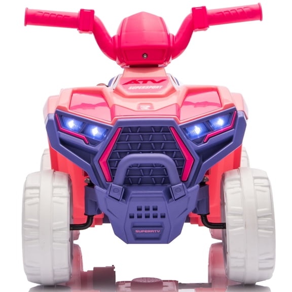6V Carros Eléctricos Para Niños, 4-Wheeler Quad ATV Play Car w/ 2.5MPH Max Speed, iYofe Ride on Toys w/ Treaded Tires, LED Lights, Push-Button Accelerator, Big Wheels for Kids 2-6,Pink