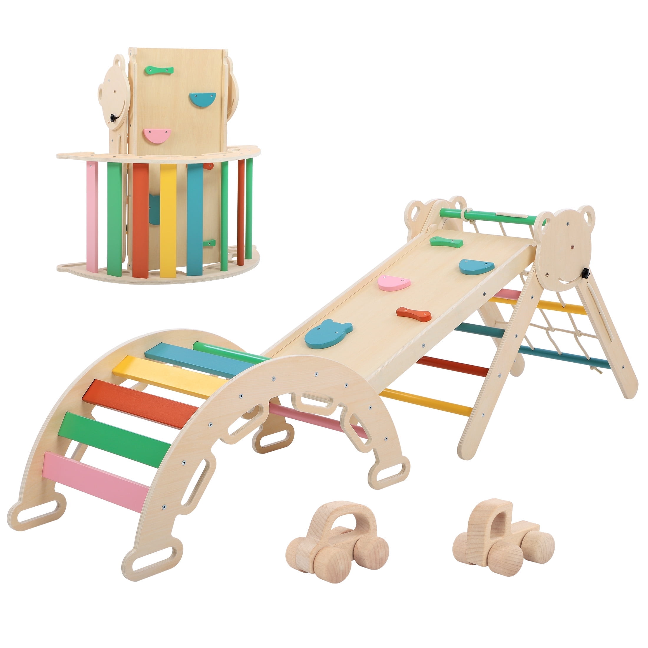 iYofe 7-in-1 Pikler Triangle Climber Set with Slide & Ramp | Indoor Jungle Gym for Toddlers 1-3 Climbing Toys for Toddlers, Baby Climbing Blocks & Montessori Toys