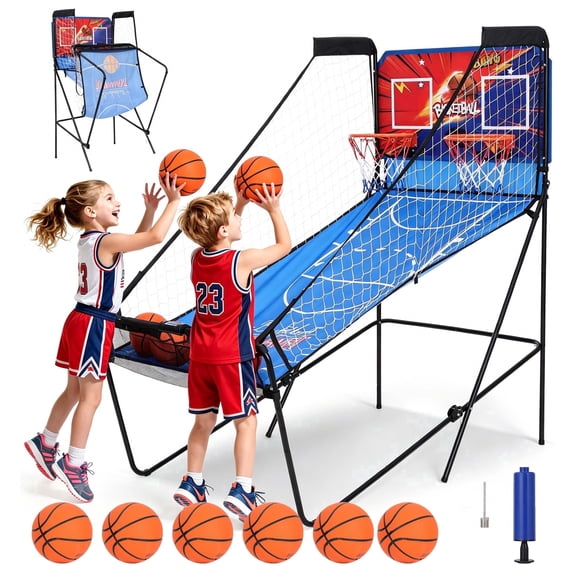 iYofe Basketball Arcade Game Indoor, Arcade Basketball Hoop 8 Game Modes, Electronic Basketball Shooting Machine, Foldable Frame, 6 Balls, Air Pump, Led Scoreboard, for Youth and Adults