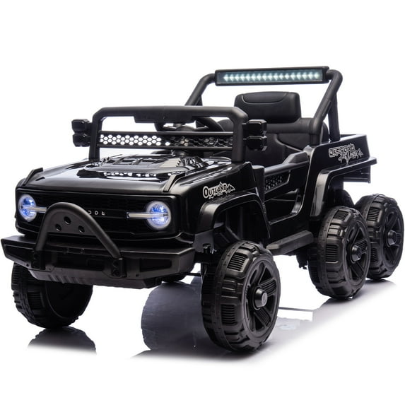 iYofe 12V Powered Ride on Toy Cars for Kids Toddlers with Remote Control, Bluetooth, Music, LED Lights, USB/AUX Ports, 6 Wheels Suspension, Black