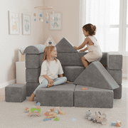iYofe Kids Couch Sofa, 12PCS Modular Play Couch Set with 8 Shapes, Foldable Toddler Couch Bed with Button Design, Convertible Foam Floor Sofa for Playroom, Fort Building Set for Boys Girls 3-6, Gray
