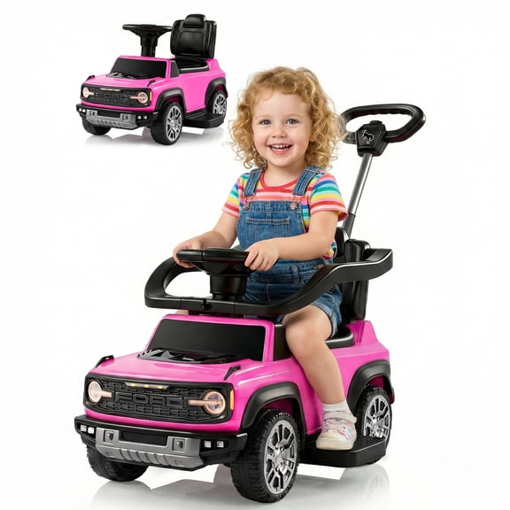 iYofe Kids Ride on Push Car, Licensed Ford Bronco Raptor Toddlers Ride on Toys with Horn, Music, Handle, Under Seat Storage, Kids Push Car for Toddlers 18 Months +, Pink